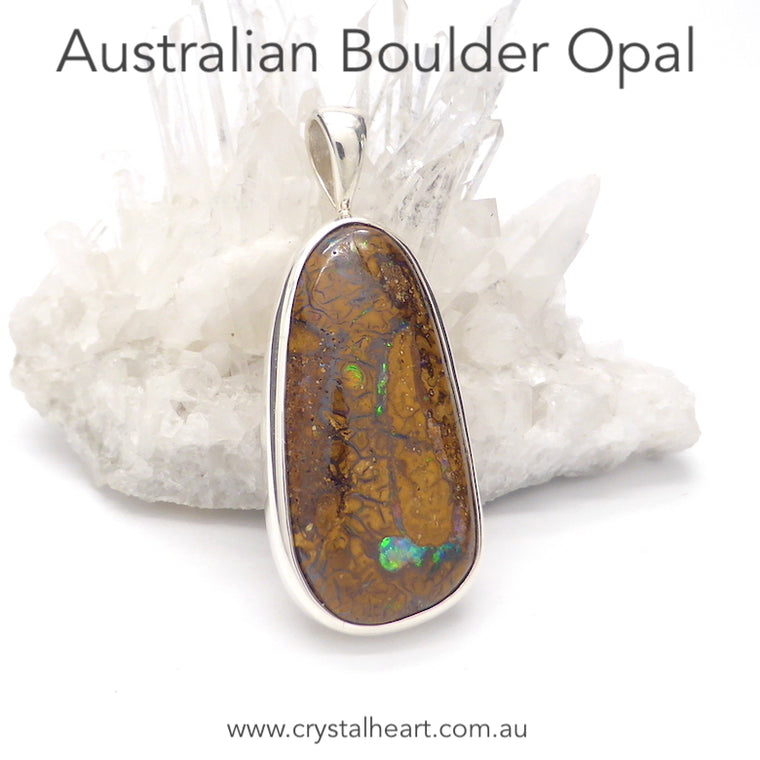 Australian Boulder Opal Pendant, 925 Silver, p