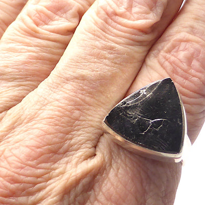 Noble Shungite Ring | 925 Sterling Silver | US Size 10 | AUS Size T 1/2 | Major Healing Stone | Fullerenes and Buckyballs | Purify Water | Channel Calm Healing Universal Energy | Protect from EMFs | Genuine Gems from Crystal Heart Melbourne Australia since 1986