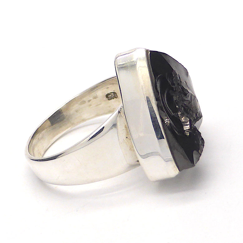 Noble Shungite Ring | 925 Sterling Silver | US Size 8 | AUS Size P 1/2 | Major Healing Stone | Fullerenes and Buckyballs | Purify Water | Channel Calm Healing Universal Energy | Protect from EMFs | Genuine Gems from Crystal Heart Melbourne Australia since 1986