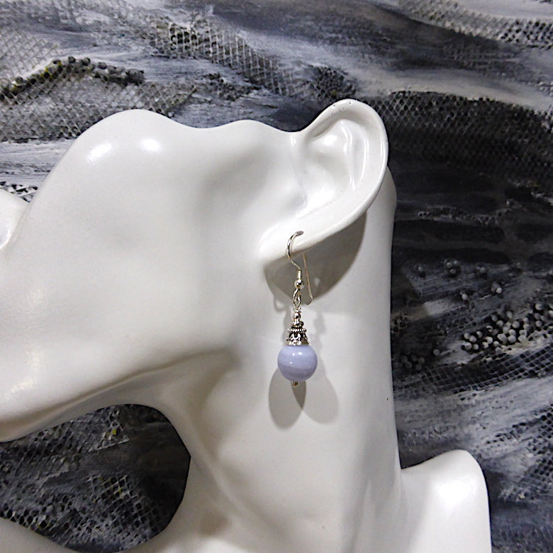 Blue Lace Agate Earrings | 925 Sterling Silver | 11 mm beads | Fair Trade | Throat Chakra Communication | Genuine Gems from Crystal Heart Melbourne Australia since 1986