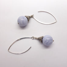 Load image into Gallery viewer, Blue Lace Agate Earrings | 925 Sterling Silver | 11 mm beads | Fair Trade | Throat Chakra Communication | Genuine Gems from Crystal Heart Melbourne Australia since 1986