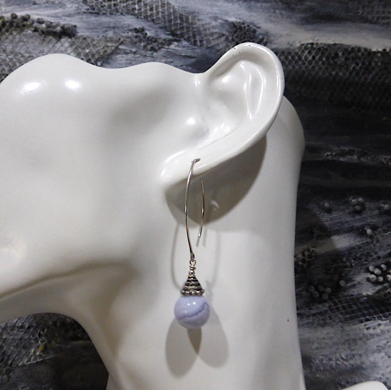 Blue Lace Agate Earrings | 925 Sterling Silver | 11 mm beads | Fair Trade | Throat Chakra Communication | Genuine Gems from Crystal Heart Melbourne Australia since 1986