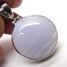 Load image into Gallery viewer, Blue Lace Agate Pendant | Round Cabochon | 925 Sterling Silver | Besel Set | Hinged Bale | Delicate Sky blue | Throat Chakra | Unblock communication &amp; all forms of expression  | Genuine Gems from Crystal Heart Melbourne Australia since 1986