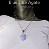 Blue Lace Agate Pendant | Round Cabochon | 925 Sterling Silver | Besel Set | Hinged Bale | Delicate Sky blue | Throat Chakra | Unblock communication & all forms of expression  | Genuine Gems from Crystal Heart Melbourne Australia since 1986
