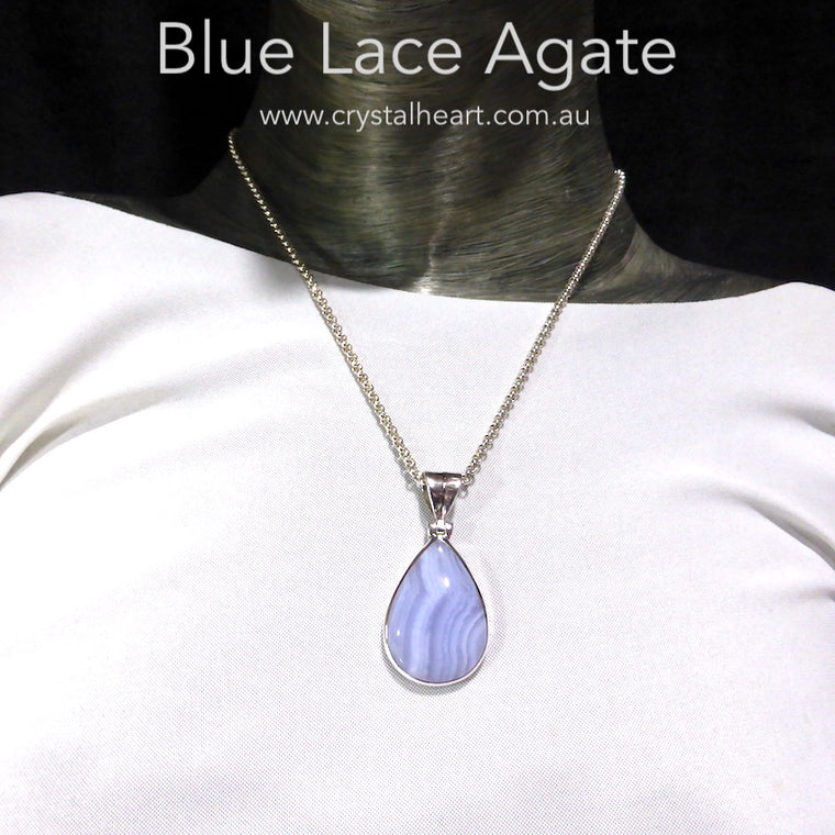 Blue Lace Agate Pendant, 925 Silver g3