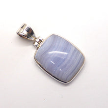 Load image into Gallery viewer, Blue Lace Agate Pendant | Oblong Cabochon | 925 Sterling Silver | Besel Set | Hinged Bale | Delicate Sky blue | Throat Chakra | Unblock communication &amp; all forms of expression  | Genuine Gems from Crystal Heart Melbourne Australia since 1986