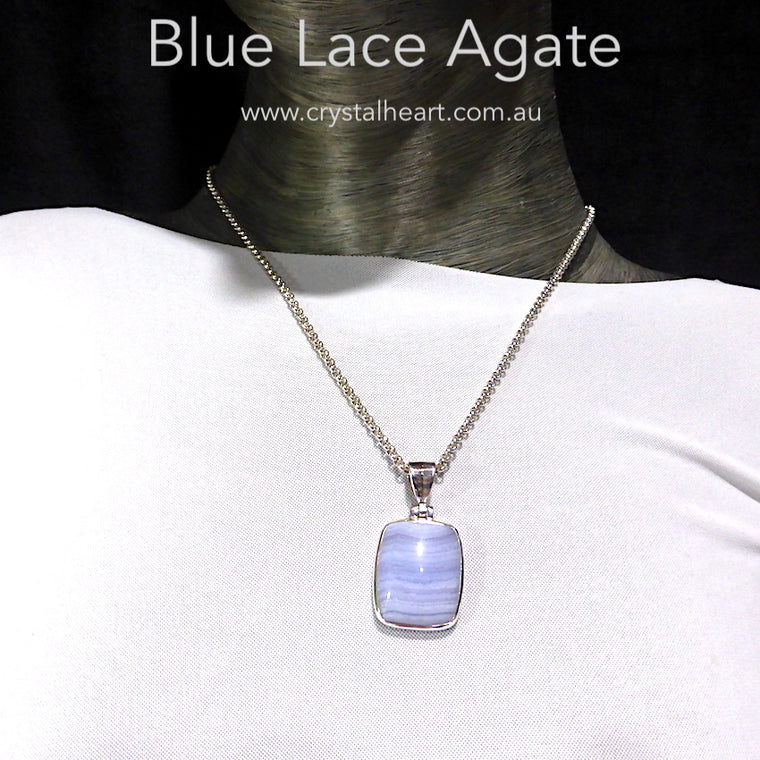 Blue Lace Agate Pendant, 925 Silver g5