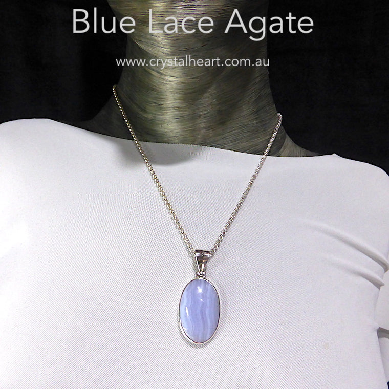 Blue Lace Agate Pendant, 925 Silver g6