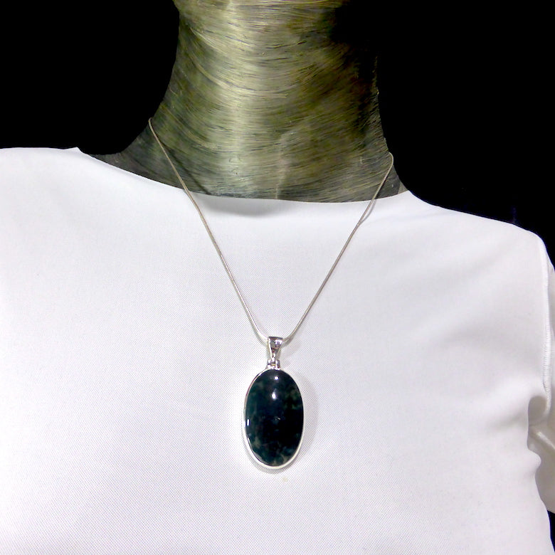Moss Agate l Pendant | 925 Sterling Silver | Quality Setting | Verdant organic looking inclusions of vivid green Chlorite in Clear Quartz | Balance the Branches in your Path | Clear Lungs | Strengthen Nervous system | Genuine gems from Crystal Heart Melbourne Australia since 1986