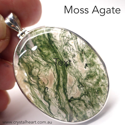 Moss Agate l Pendant | 925 Sterling Silver | Quality Setting | Verdant organic looking inclusions of vivid green Chlorite in Clear Quartz | Balance the Branches in your Path | Clear Lungs | Strengthen Nervous system | Genuine gems from Crystal Heart Melbourne Australia since 1986