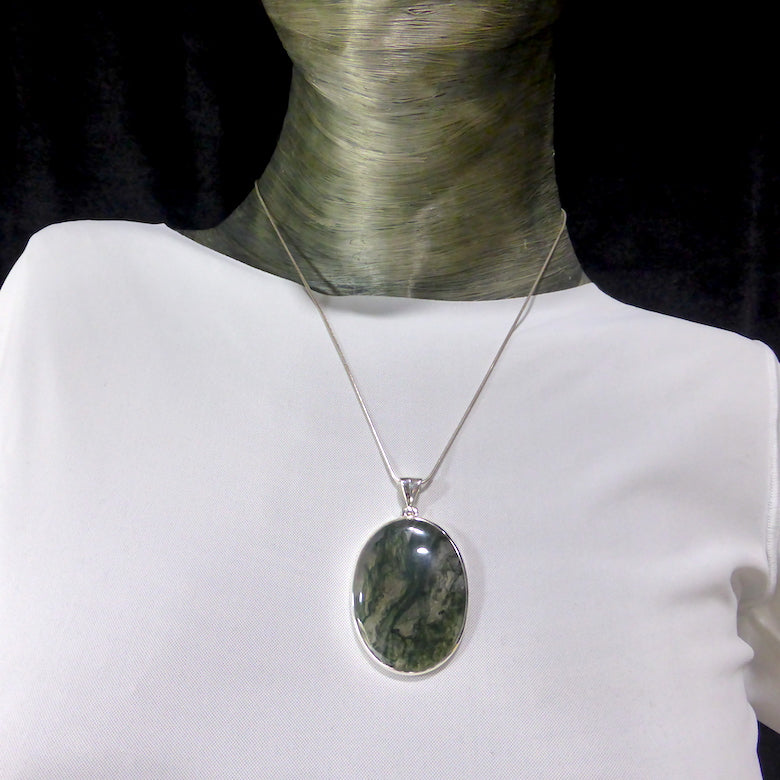 Moss Agate l Pendant | 925 Sterling Silver | Quality Setting | Verdant organic looking inclusions of vivid green Chlorite in Clear Quartz | Balance the Branches in your Path | Clear Lungs | Strengthen Nervous system | Genuine gems from Crystal Heart Melbourne Australia since 1986