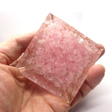 Load image into Gallery viewer, Orgonite Pyramid with genuine Rose Quartz Chips | Clear Crystal Point conduit in Copper Spiral | Accumulate Orgone Energy | Ground into your Heart | Energise and Cleanse Higher Love | Crystal Heart Melbourne Australia since 1986