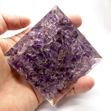 Load image into Gallery viewer, Orgonite Pyramid with genuine Amethyst Chips | Clear Crystal Point conduit in Copper Spiral | Accumulate Orgone Energy | Perfect Purple Amethyst | Harmony and Purifying Energies | Meditation | Crystal Heart Melbourne Australia since 1986