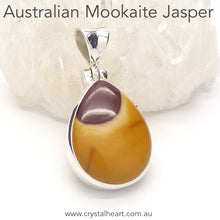 Load image into Gallery viewer, Australian Mookaite Pendant  | 925 Sterling Silver | Teardrop Cabochon | Rich Ochre and Wine or Maroon | Quality Bezel Setting | Dreamtime | Ancestral Spirits | Genuine Gems from Crystal Heart Melbourne Australia since 1986