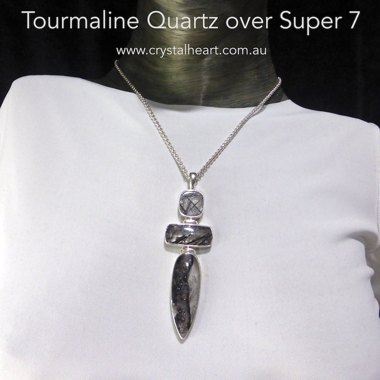 Super 7 Pendant with Tourmaline Quartz,  925 Silver, kt2