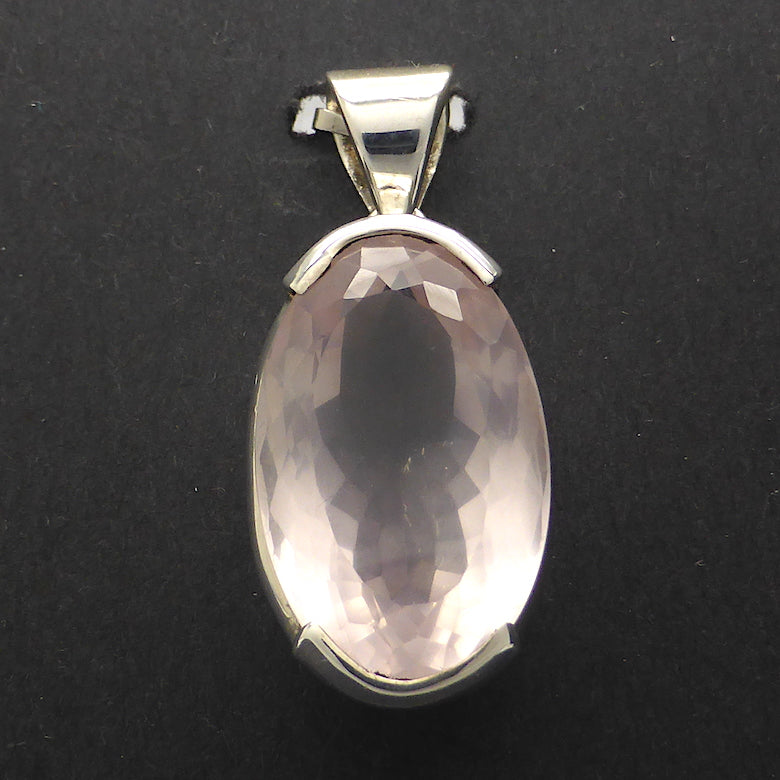 Rose Quartz Pendant | Faceted Oval | A little pale but flawless | 925 Sterling Silver | Quality Setting | Taurus Libra | Genuine Gems from Crystal Heart Melbourne Australia since1986
