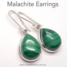 Load image into Gallery viewer, Malachite Earring | Teardrop Cabochon | 925 Sterling Silver | Quality bezel setting | Empower the Feminine Goddess | Detox | Empower | Capricorn Scorpio | Genuine Gems from Crystal Heart Melbourne Australia since 1986