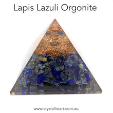 Load image into Gallery viewer, Orgonite Pyramid with genuine Lapis Lazuli | Clear Crystal Point conduit in Copper Spiral | Accumulate Orgone Energy | Meditation | Silent Mind | Inner Truth | Crystal Heart Melbourne Australia since 1986