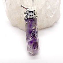 Load image into Gallery viewer, Orgone or Orgonite Pencil Pendant | Contains genuine Amethyst Chips | Energise your meditation | Purify and Balance energies | Genuine Gems from Crystal Heart Australia since 1986