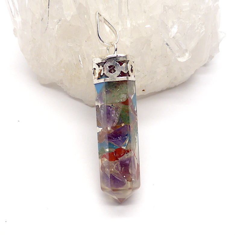 Orgone or Orgonite Pencil Pendant | Contains 7 chakra stones | Energise and unblock | Clear and balance all your energy | Genuine Gems from Crystal Heart Australia since 1986