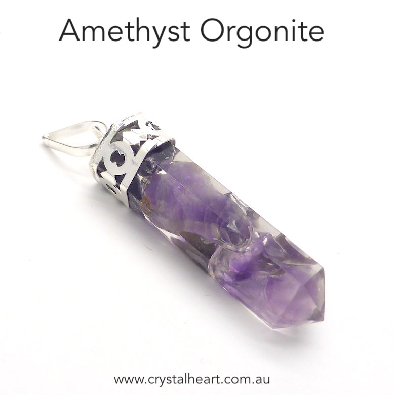 Orgone or Orgonite Pencil Pendant | Contains genuine Amethyst Chips | Energise your meditation | Purify and Balance energies | Genuine Gems from Crystal Heart Australia since 1986