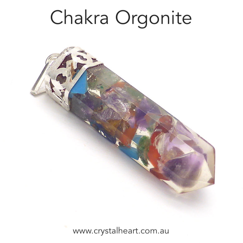 Orgone or Orgonite Pencil Pendant | Contains 7 chakra stones | Energise and unblock | Clear and balance all your energy | Genuine Gems from Crystal Heart Australia since 1986
