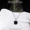 Black Onyx Gemstone | Square Cabochon | Lovely wide Silver Border with Detailing | Protection and confidence | Genuine Gems from Crystal Heart Melbourne Australia since 1986
