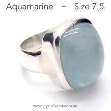 Load image into Gallery viewer, Aquamarine Ring Cabochon Rounded Oblong | Translucent with transparency | 925 Sterling Silver | Beautifully hand crafted | US Size 7.5 | AUS Size O 1/2 | Genuine Gems from Crystal Heart Melbourne Australia since 1986