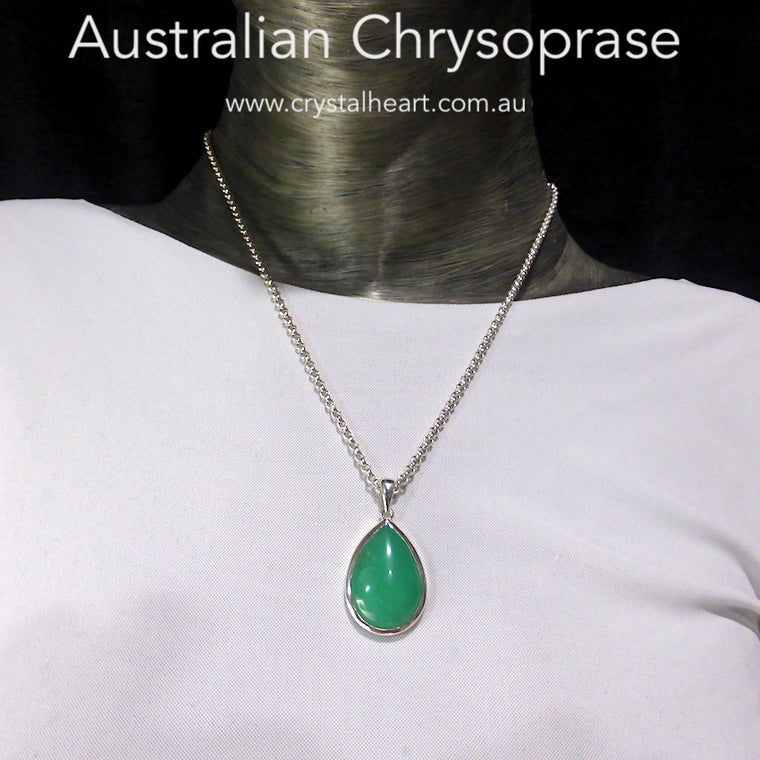 Chrysoprase Pendant, Teardop Cabochon, 925 Silver p1