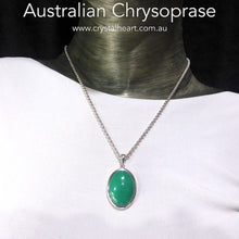 Load image into Gallery viewer, Chrysoprase Pendant | Oval Cabochon | 925 Sterling Silver | Perfect Apple Green Good Translucency | | AKA Australian Jade | Empowering healer | Genuine Gemstones from Crystal Heart Melbourne Australia since 1986