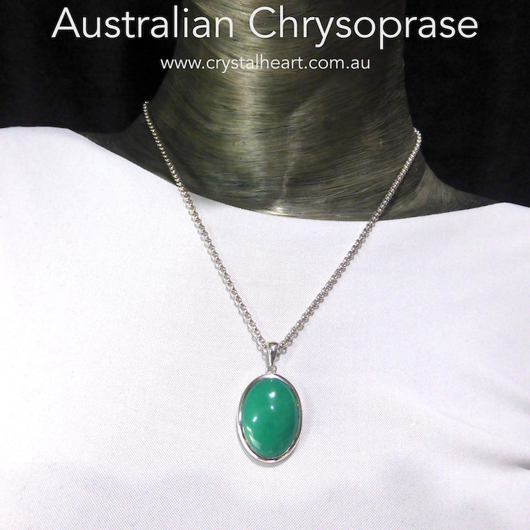 Chrysoprase Pendant, Oval Cabochon, 925 Silver p2