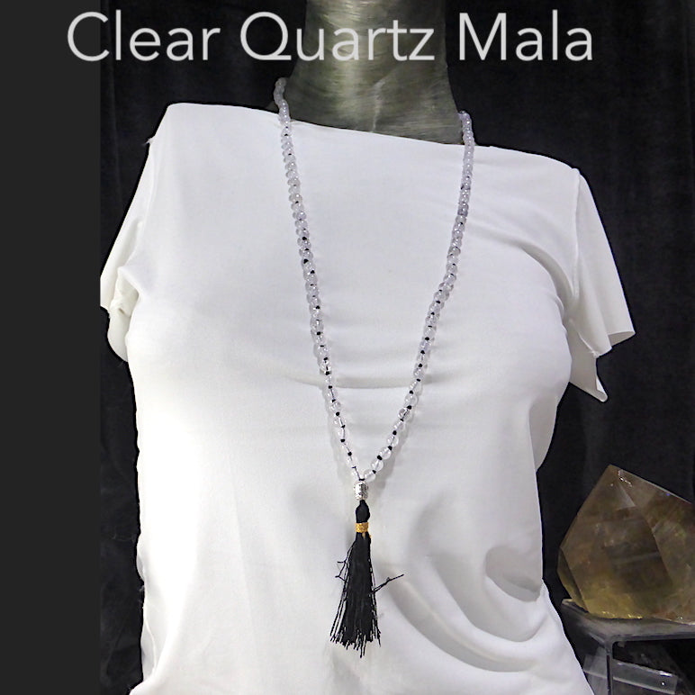 Clear Quartz Mala Necklace | 6 mm beads | Silver Buddha Head | 108 + 1 beads | Genuine Gems from Crystal Heart Australia since 1986