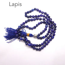 Load image into Gallery viewer, Lapis Lazuli Mala Necklace | 6 mm beads | Silver Buddha Head | 108 + 1 beads | Genuine Gems from Crystal Heart Australia since 1986