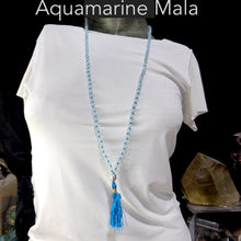 Load image into Gallery viewer, Aquamarine Mala Necklace | 6 mm beads | Silver Buddha Head | 108 beads | Genuine Gems from Crystal Heart Australia since 1986