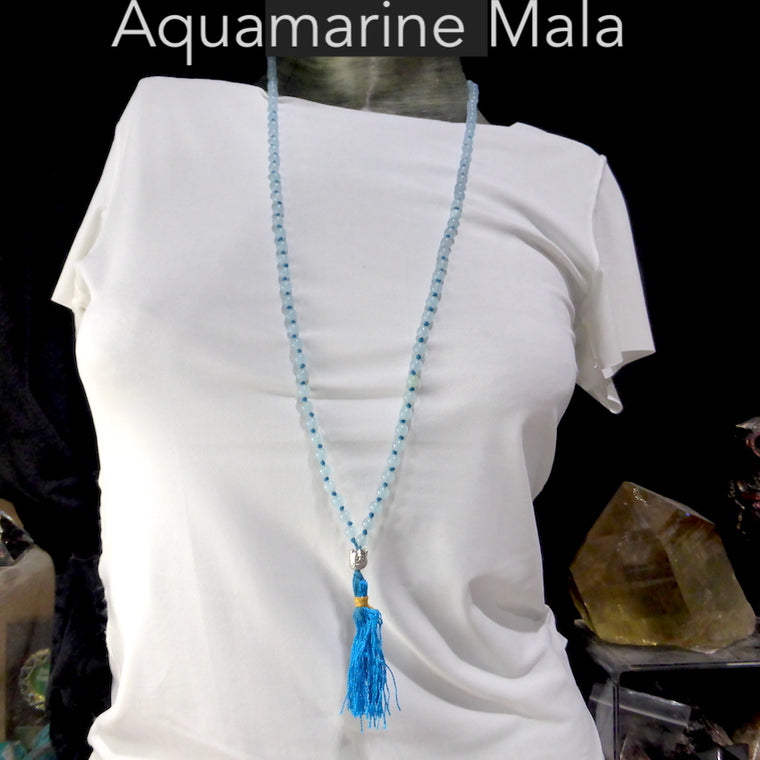 Mala Necklace with Aquamarine Beads