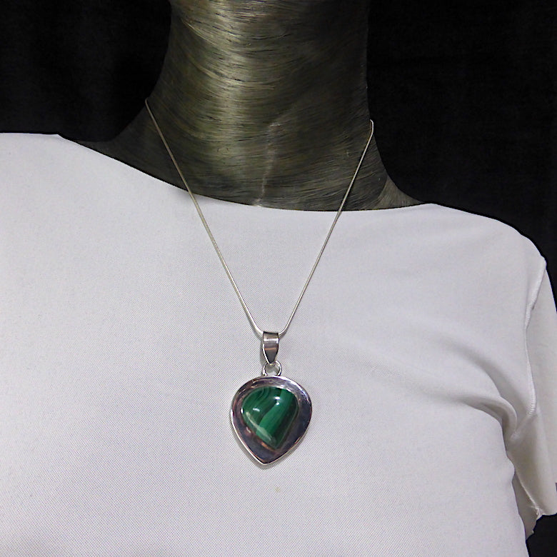 Malachite Heart Pendant | Wide 925 Sterling Silver Border | Old Stock | Sale Price |  Genuine Gems from Crystal Heart Melbourne Australia since 1986