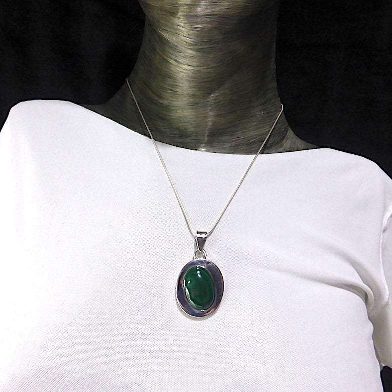 Malachite Oval Pendant | Wide 925 Sterling Silver Border | Old Stock | Sale Price |  Genuine Gems from Crystal Heart Melbourne Australia since 1986