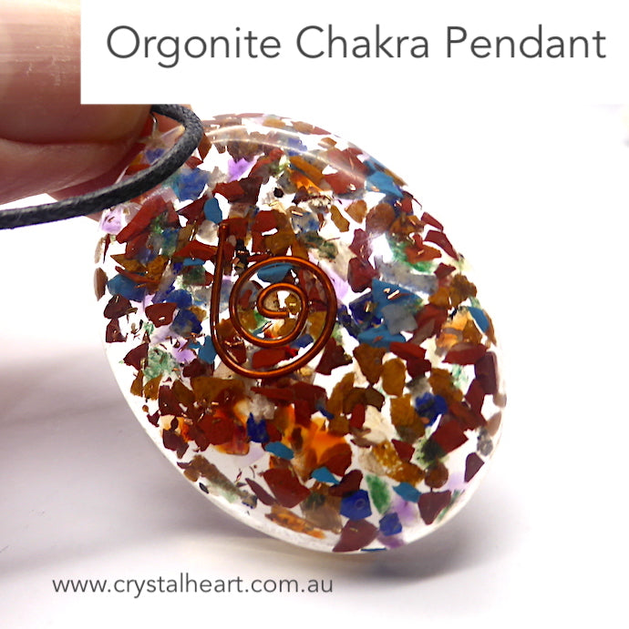 Orgone Crystal Chakra Pendant | Orgonite embedded with Chakra Crystals | Crystal Heart Australian Alternative Megastore est. 1986