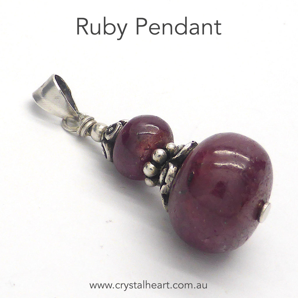 Ruby Beads 8 and 14 mm diameter | Antique look Sterling Silver Findings | Energise Heart, Compassion, Charisma | Genuine Gems from Crystal Heart Melbourne Australia since 1986 