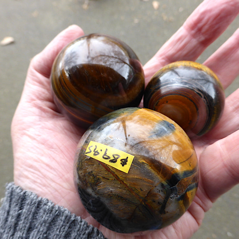 Tiger Eye Crystal Sphere | Golden with bandings  of Blue Tiger eye or Hematite | Focus Mental Strength | Study | Genuine Gems from Crystal Heart Melbourne Australia since 1986