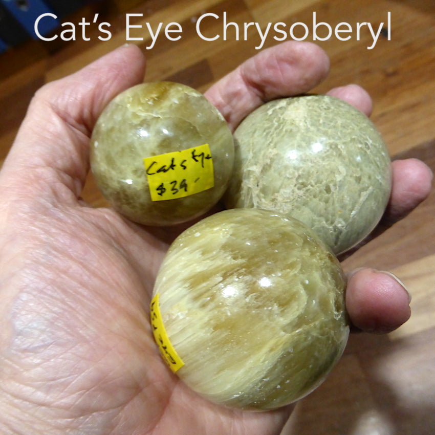 Cat's Eye Chrysoberyl Crystal Sphere | Protection | Deep Thought | Positive | Calm | Genuine Gems from Crystal Heart Melbourne Australia since 1986