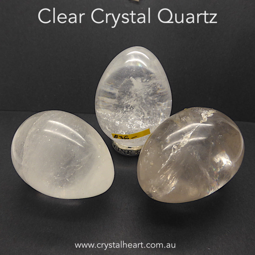 Clear Crystal Quartz Gemstone Eggs | stimulating White Light Consciouness | Genuine Gems from Crystal Heart Melbourne Australia since 1986