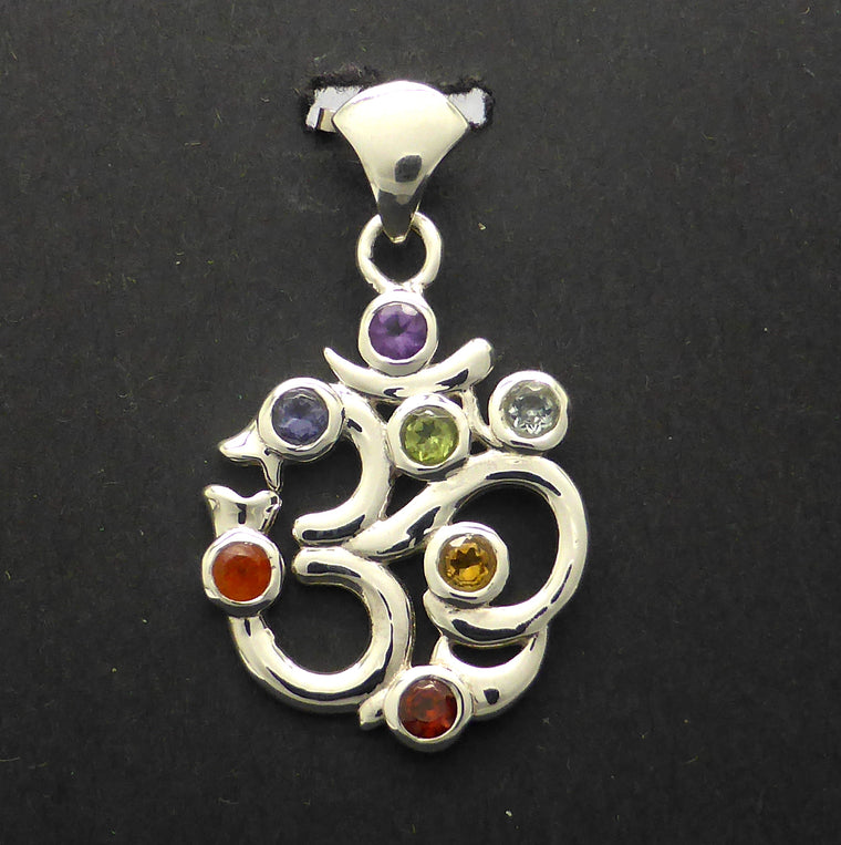 Chakra Gemstone Pendant, OM Symbol, 925 Silver
