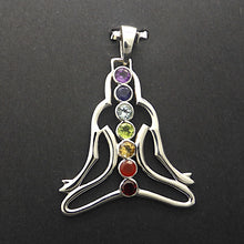 Load image into Gallery viewer, Chakra Pendant | Seven Faceted Gemstones set vertically | Amethyst, Carnelian, Garnet, Iolite, Peridot, Citrine, Blue Topaz | Well Made 925 Sterling Silver | Feminine Grace | Genuine Gems from Crystal Heart Melbourne Australia since 1986