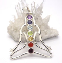 Load image into Gallery viewer, Chakra Pendant | Seven Faceted Gemstones set vertically | Amethyst, Carnelian, Garnet, Iolite, Peridot, Citrine, Blue Topaz | Well Made 925 Sterling Silver | Feminine Grace | Genuine Gems from Crystal Heart Melbourne Australia since 1986