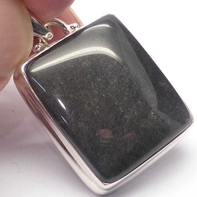 Golden Sheen Obsidian Pendant | Square Cabochon | 925 Sterling Silver | Genuine Gems from Crystal Heart Melbourne Australia since 1986