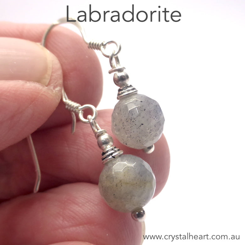 Faceted Labradorite Earrings | 8 mm beads | Sterling Silver Shepherd Hooks | Fair Trade | Genuine Gems from Crystal Heart Melbourne Australia since 1986