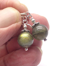 Load image into Gallery viewer, Labradorite Earrings | Smooth 10 mm beads | Sterling Silver Shepherd Hooks and decorative caps | Fair Trade | Genuine Gems from Crystal Heart Melbourne Australia since 1986