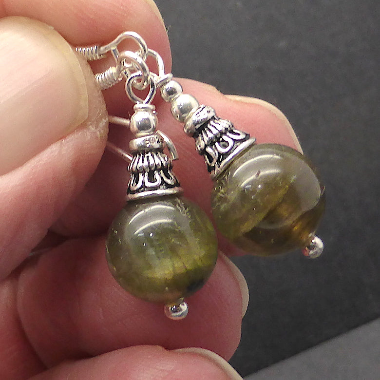 Labradorite Earrings | Smooth 10 mm beads | Sterling Silver Shepherd Hooks and decorative caps | Fair Trade | Genuine Gems from Crystal Heart Melbourne Australia since 1986