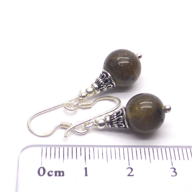 Labradorite Earrings | Smooth 10 mm beads | Sterling Silver Shepherd Hooks and decorative caps | Fair Trade | Genuine Gems from Crystal Heart Melbourne Australia since 1986